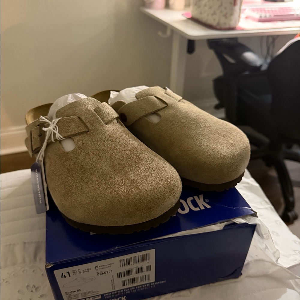 Birkenstock  Beige Suede Slippers